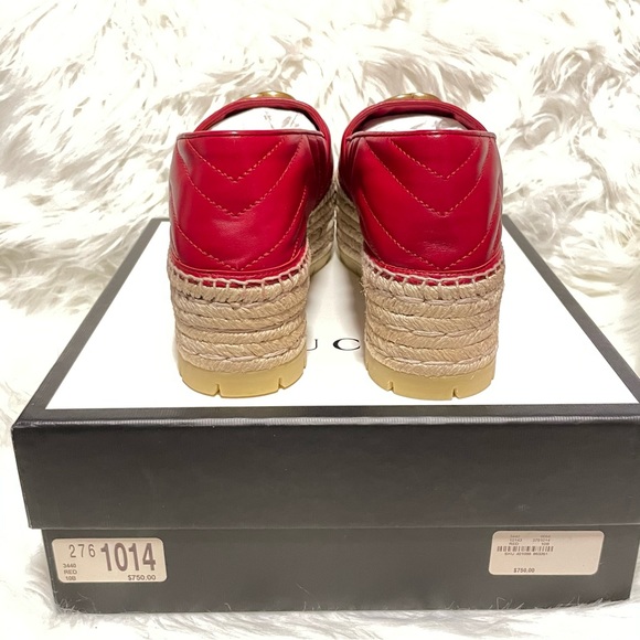 Gucci Red Matelassé Leather GG Marmont Pilar Platform Espadrille Flats size 40 - Picture 3 of 9